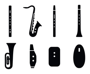 Fototapeta premium Silhouette collection of musical instruments on dark background