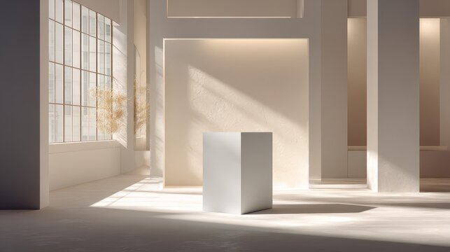 Contemporary minimal display platform in a bright, uncluttered setting