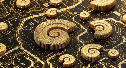 Golden technology elements on circuit board background create a modern and sophisticated feel for technology, finance, or luxury brand visuals