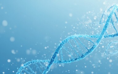 A blue DNA strand with a white background