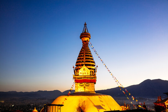 Monkey temple at sunset, Kathmandu, Nepal