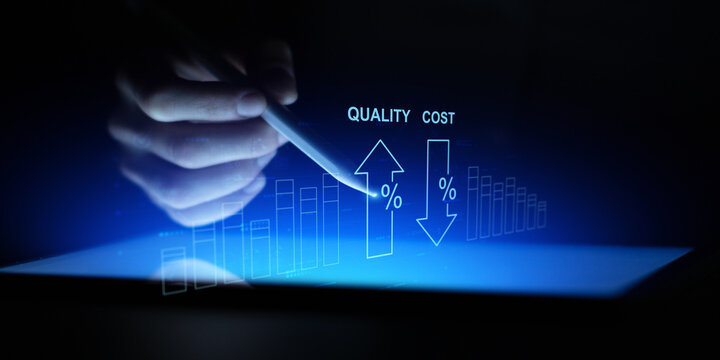 Quality Increase and Cost Reduction Indicators Displayed on Digital Analytics Interface.