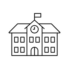 Simple lineart icon of educational campus building.
