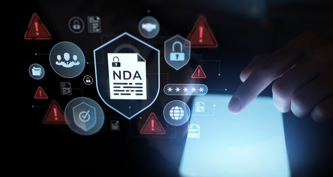 NDA Digital Protection Interface with Confidentiality Controls and Risk Alert Visualization.