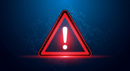 Business risk assessment concept with red triangle warning sign on a dark blue background 