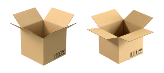 Open cardboard boxes packing and shipping moving supplies for business or personal use blank isolated on png transparent background