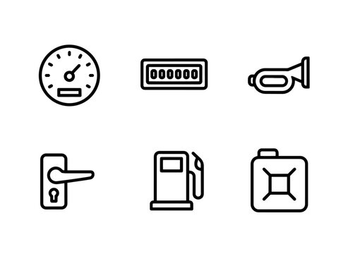 Dashboard Speedometer Odometer Horn Door Handle Fuel Tank Minimal Bold Line Icon Set