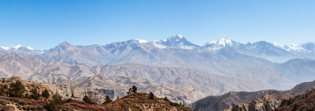 Panoramic of mountain range, Upper Mustang region, Nepal