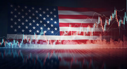 Dynamic Stock Market Graph Overlapping The United States Flag Illustrating Economic Growth And Financial Performance In A Reflective Style