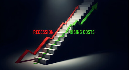 Obraz premium Visual Representation of Economic Dynamics: The Contrast Between Recession and Rising Costs on a Stylish Staircase Graph