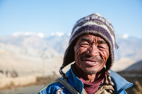 Portrait of a farmer, Upper Mustang region, Nepal