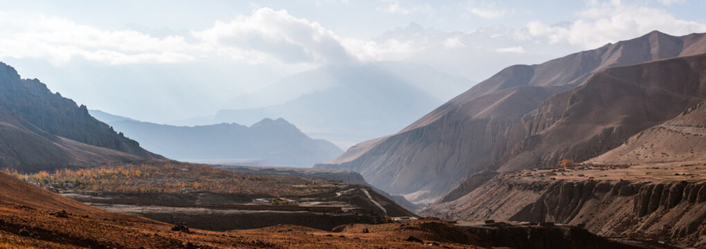 Panoramic of valley in the Upper Mustang region, Nepal