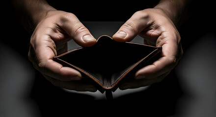 Empty Wallet Held By Two Dirty Hands Symbolizing Financial Struggles, Poverty, And The Harsh Reality Of Life In An Uncertain Economy