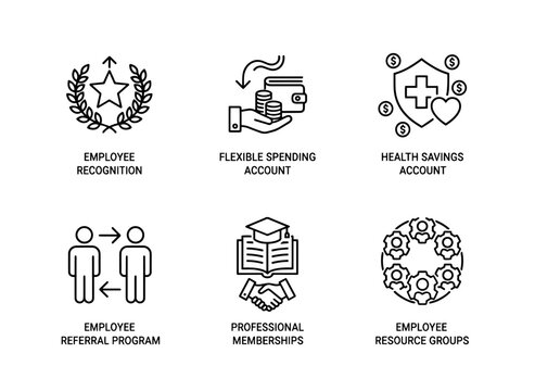Employee Recognition Flexible Spending Account Health Savings Account Employee Referral Program Minimal Bold Line Icon Set