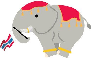 Illustration of Decorated Elephant Holding Thailand Flag