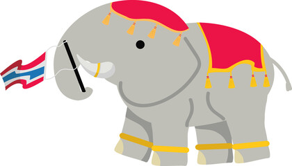 Cartoon Elephant with Thai Flag Illustration