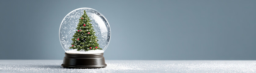 Christmas tree in snow globe, copy space