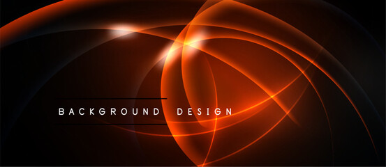 Abstract design features glowing orange curves. Dark background emphasizes bright lines, creating dynamic visual effect. Modern, sleek presentation.