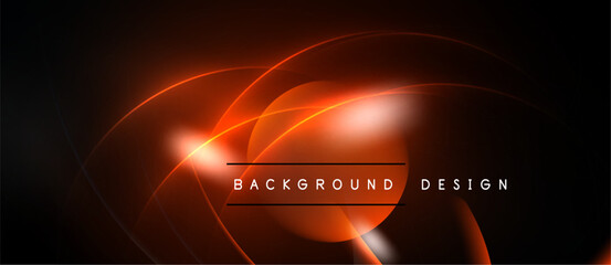 Abstract neon lines create dynamic curves. Warm orange glows against dark background. Text reads background design. Modern, vibrant visual.