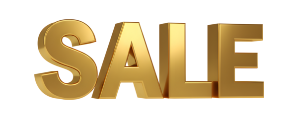 3d modern shiny golden sale text with bold letters with transparent background
