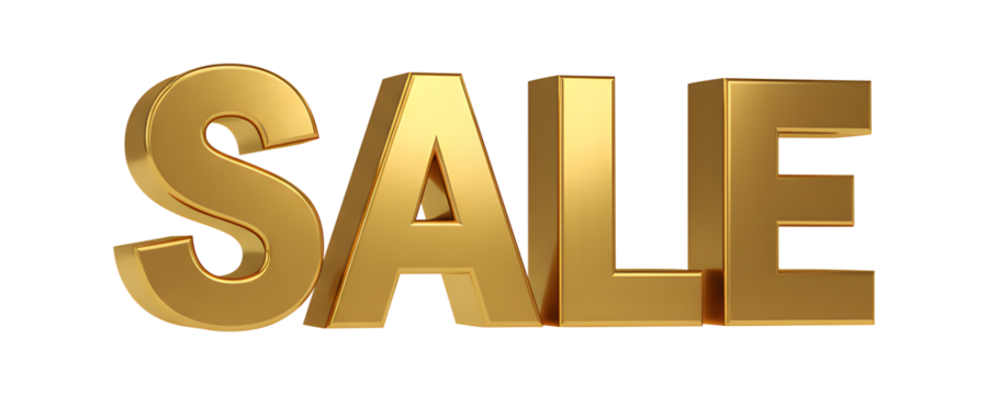 3d modern shiny golden sale text with bold letters with transparent background