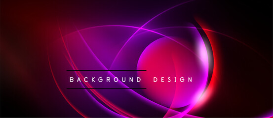 Abstract background features vibrant curves, gradients. Red, purple hues dominate design, creating dynamic visual effect. Text reads background design.
