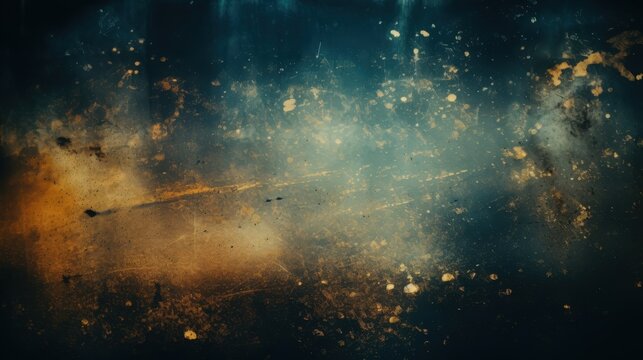 A textured abstract background featuring dark blue hues with splashes of gold and brown, creating a visually striking and artistic effect.