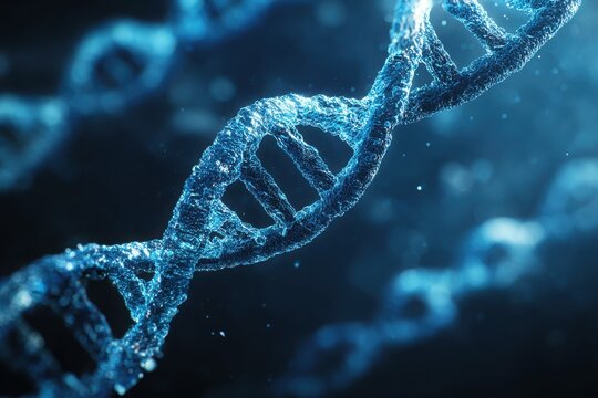 A blue DNA strand with a lot of detail