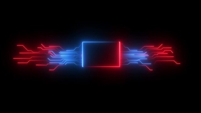 Innovative ideas, progress and research for global network. Isolated illuminated neon lines on transparent background. Concept animation of CPU microprocessor on motherboard,