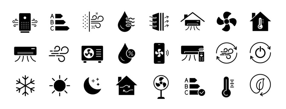 Air Conditioning icon set. Cooling appliance and heating symbol. Vector illustration.
