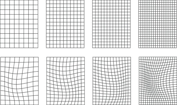 Set of grid pattern background. Abstract distorted grid wave pattern. Vector illustration.