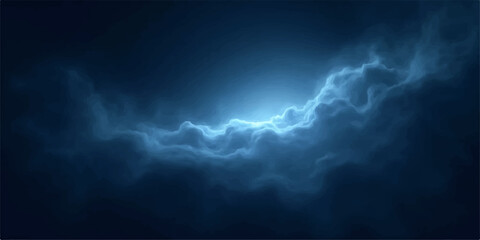 Dramatic blue nebula cloudscape in dark space with light burst