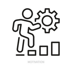 Motivation line icon. Gear wheel, cogwheel sign. Human, figure symbol. Inspiration, business, ambition, determination concept. Isolated on a white background. Editable stroke. Vector illustration.