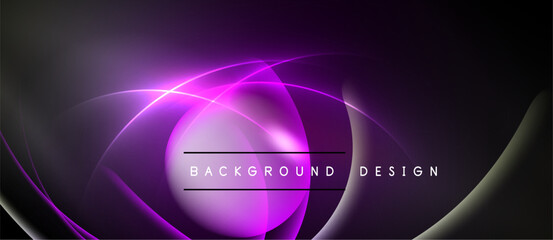 Abstract purple design features flowing lines, curves, bright center. Dark background creates dramatic visual effect. Modern, elegant.