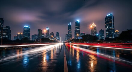 Fototapeta premium Illuminated Cityscape at Night Urban Glow and Motion Blur