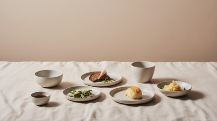 Zen Morning: Authentic Japanese Breakfast (Ichiju Sansai) of Grilled Salmon, Miso Soup, and Rice on a Natural Light Wood Table, Minimalist Aesthetics.
