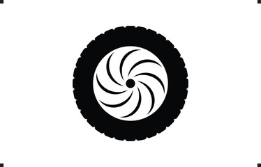 Black rubber wheel tire design. Wheel tires. Car tire tread tracks, Mini Van racing wheel mascot design. Tires road maintenance vector automobile. Auto Van wheel tyre. Vector illustration rim design