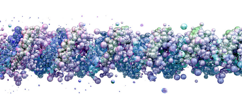 Collagen triple helix fiber structure made of liquid bubbles. Molecule chain for skin hydration.Concept of skincare, cosmetic serum absorption, anti-aging elasticity isolated on transparent background