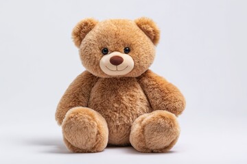 Fototapeta premium Cute plush bear on plain white surface, fresh ecommerce product image