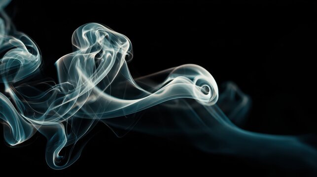 Curling wisps of white smoke on a black backdrop, abstract monochrome composition - Powered by Adobe