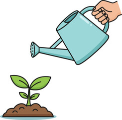 Nurturing growth a hand waters a tiny green seedling sprouting from rich soil with tender care