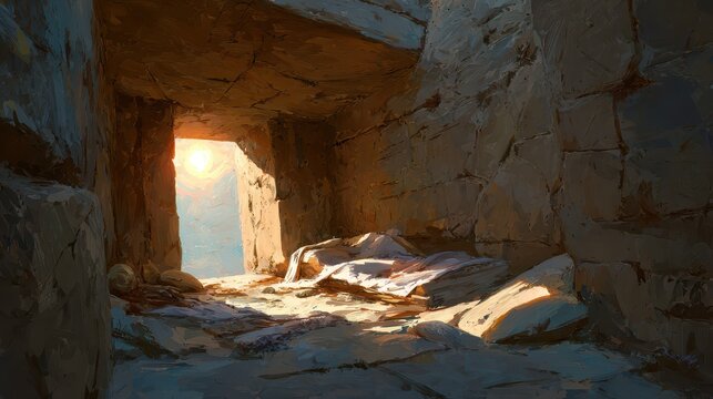 Dawn light over an empty tomb: a sacred scene of resurrection and hope