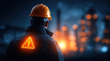 Safety awareness worker in safety gear industrial site image nighttime focused on work promoting safety culture