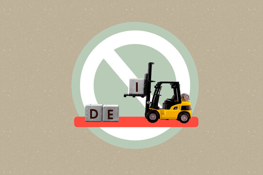 Trend artwork sketch montage collage of transport delivery machine lifting cube dei inequality exclusion social justice gender inclusion