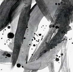 Dynamic abstract ink brushstrokes form bold, textured patterns with splatters and layered strokes. Ideal for artistic design, backgrounds, creative overlays, and modern visual compositions.