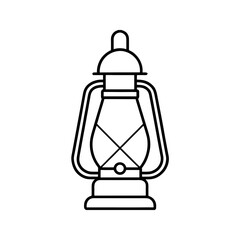 Illustration of a vintage kerosene lantern in black outline on transparent background