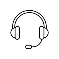 Outline drawing of a headset with microphone icon art on transparent background