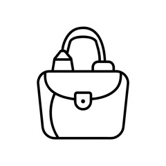 Illustration of a simple outlined handbag with handles on transparent background