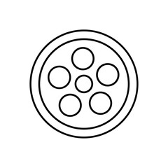 Outline of a film reel with circular openings inside on transparent background