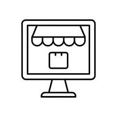 Online store on computer screen with package delivery on transparent background